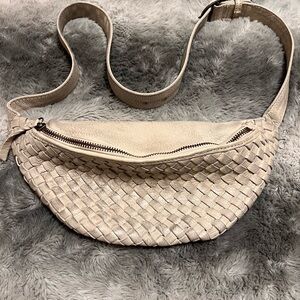 Leather Woven Cream Crossbody Bag
